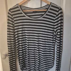 Forever 21 Black and Gray Striped Long Sleeve Top